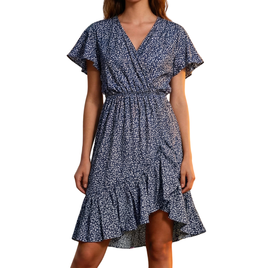 Womans Leafy Breeze Viscose Summer Dress Navy