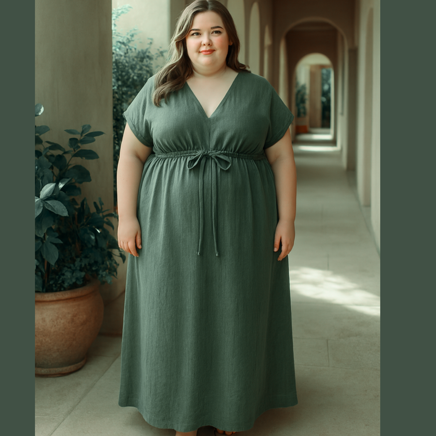 Womans Plus size summer Dress Olive