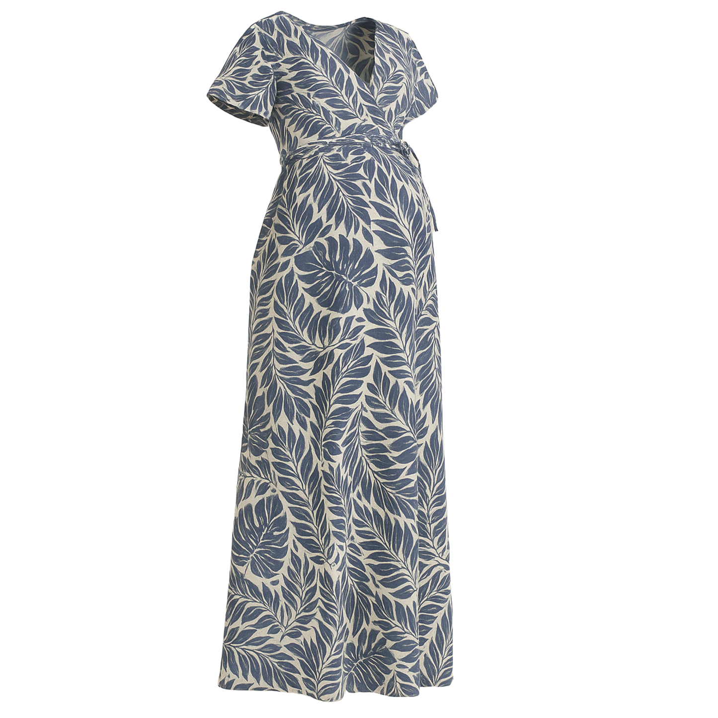 Maternity Dress – Viscose Leaf Print Blue