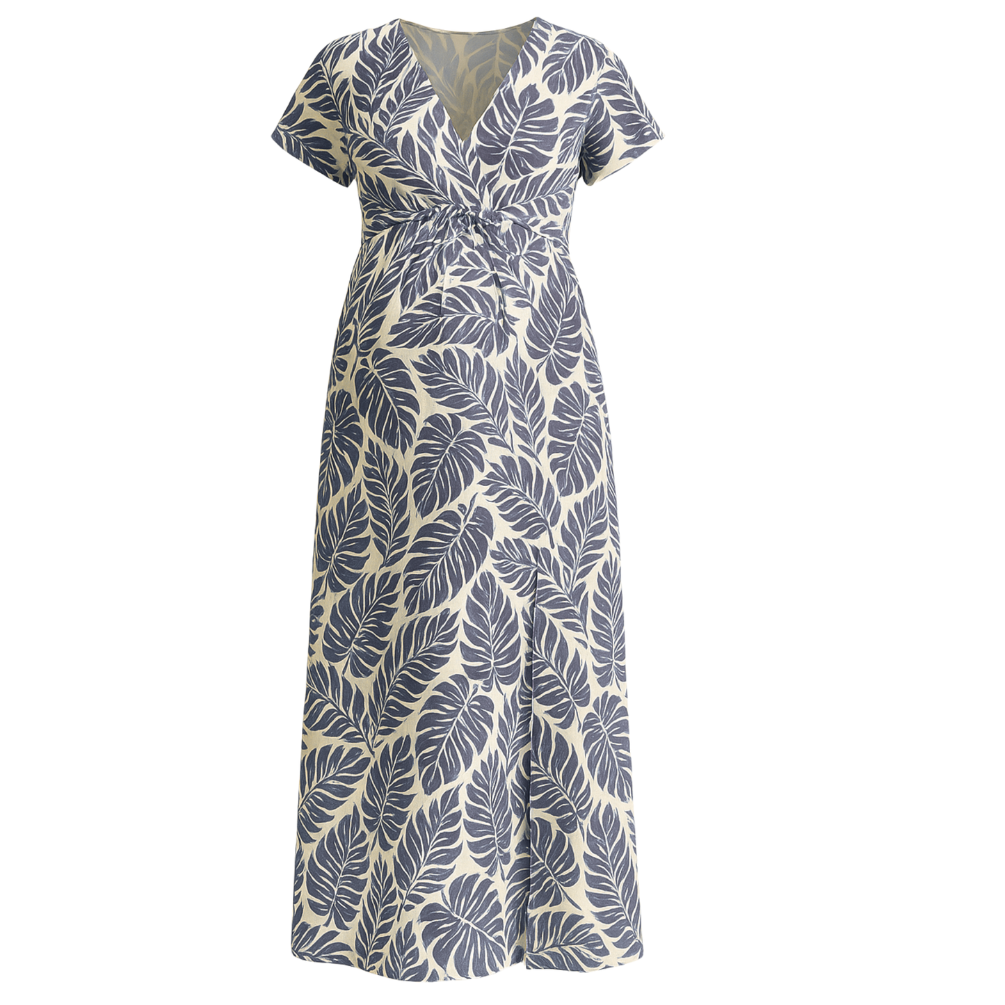 Maternity Dress – Viscose Leaf Print Blue