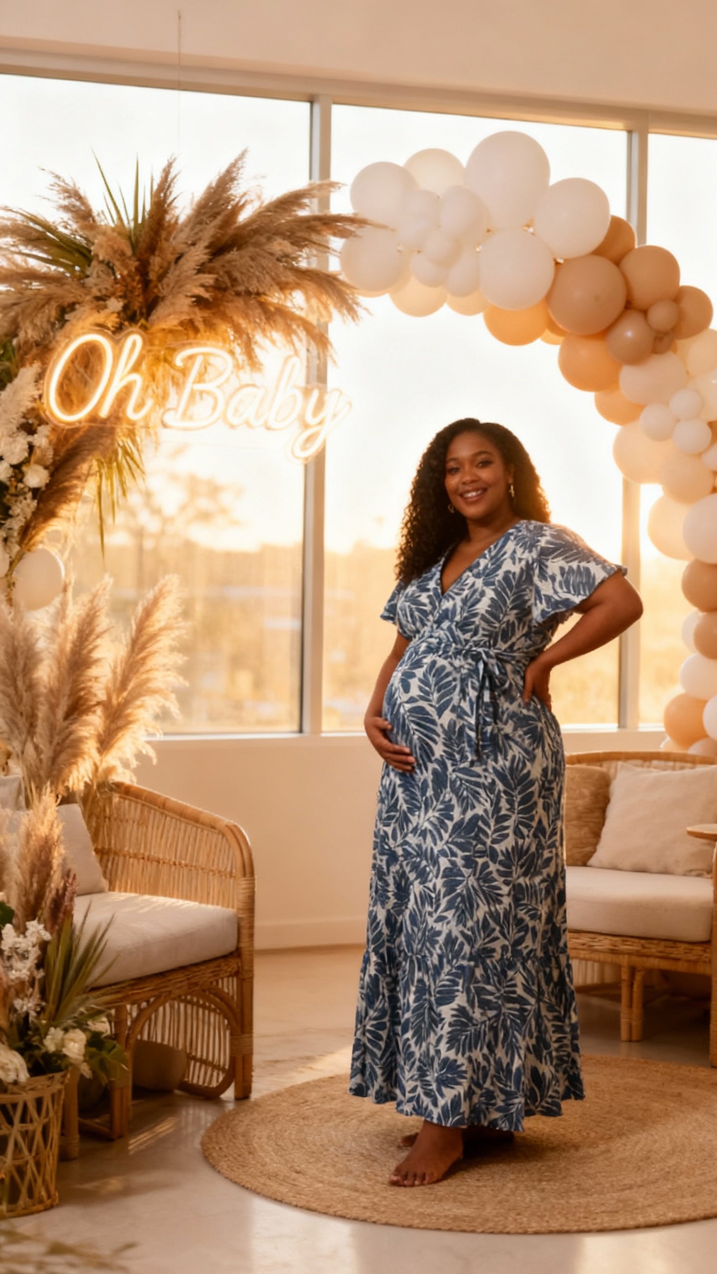 Maternity Dress – Viscose Leaf Print Blue