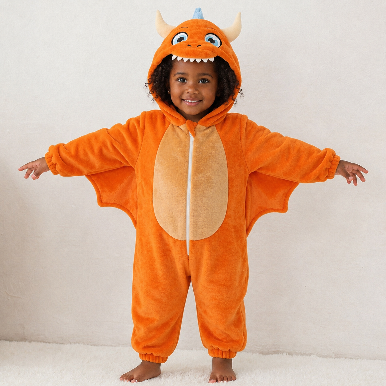 JKjustkidin Kids Orange Dragon Costume Jumpsuit Onesie with 3D Details