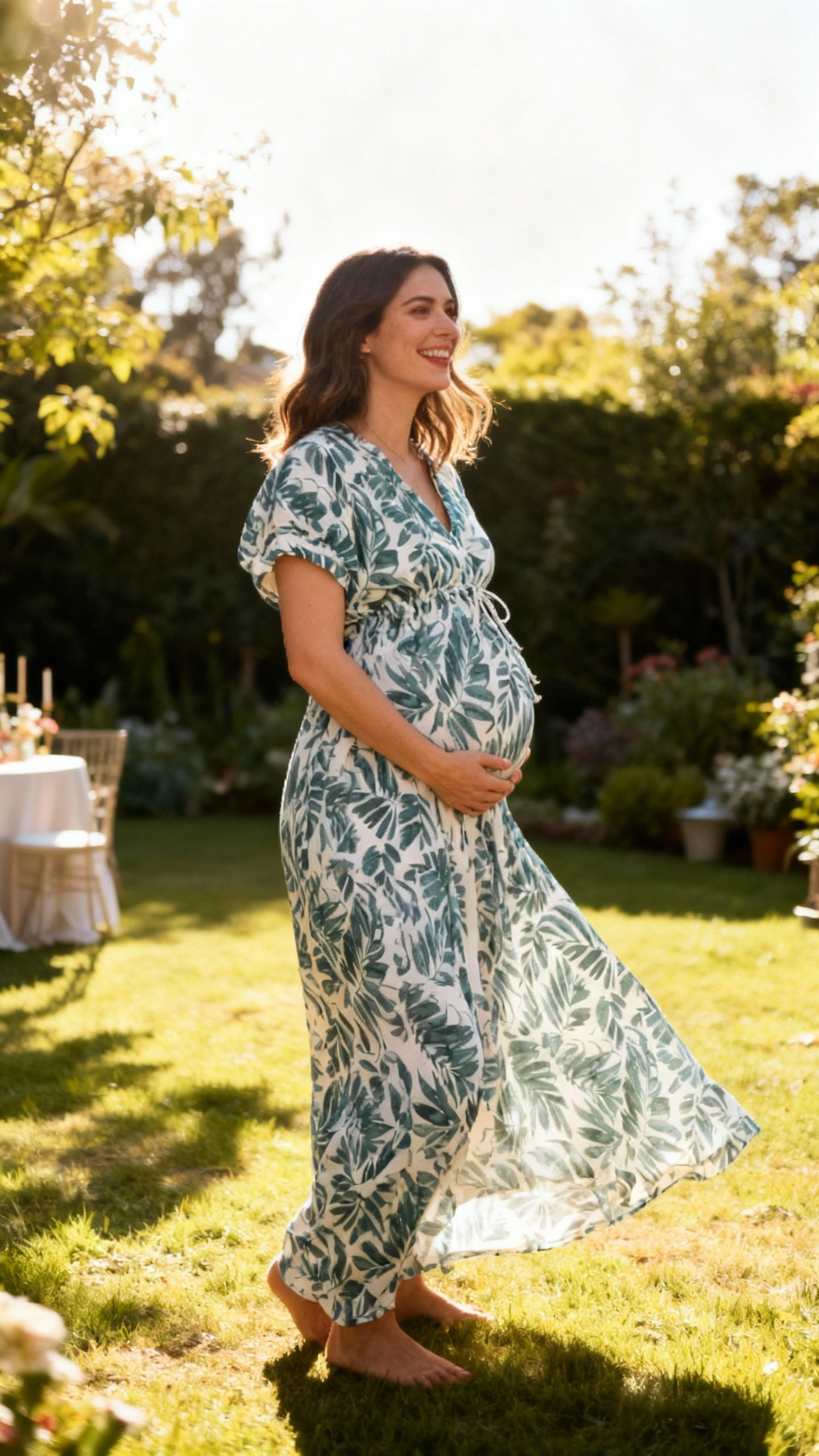 Maternity Dress – Viscose Leaf Print Green