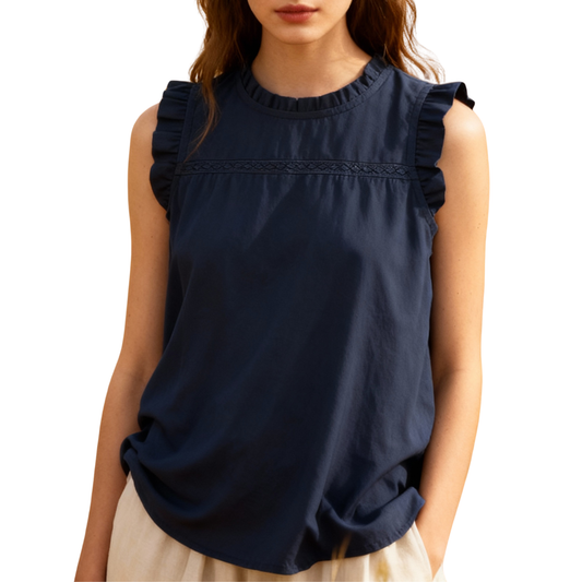 Women’s Sleeveless Ruffle Top Navy