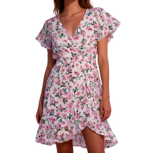 Woman's Breeze Viscose Dress - Foral V-neck Cross over