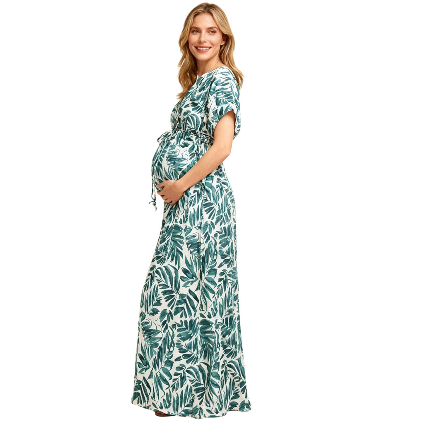 Maternity Dress – Viscose Leaf Print Green