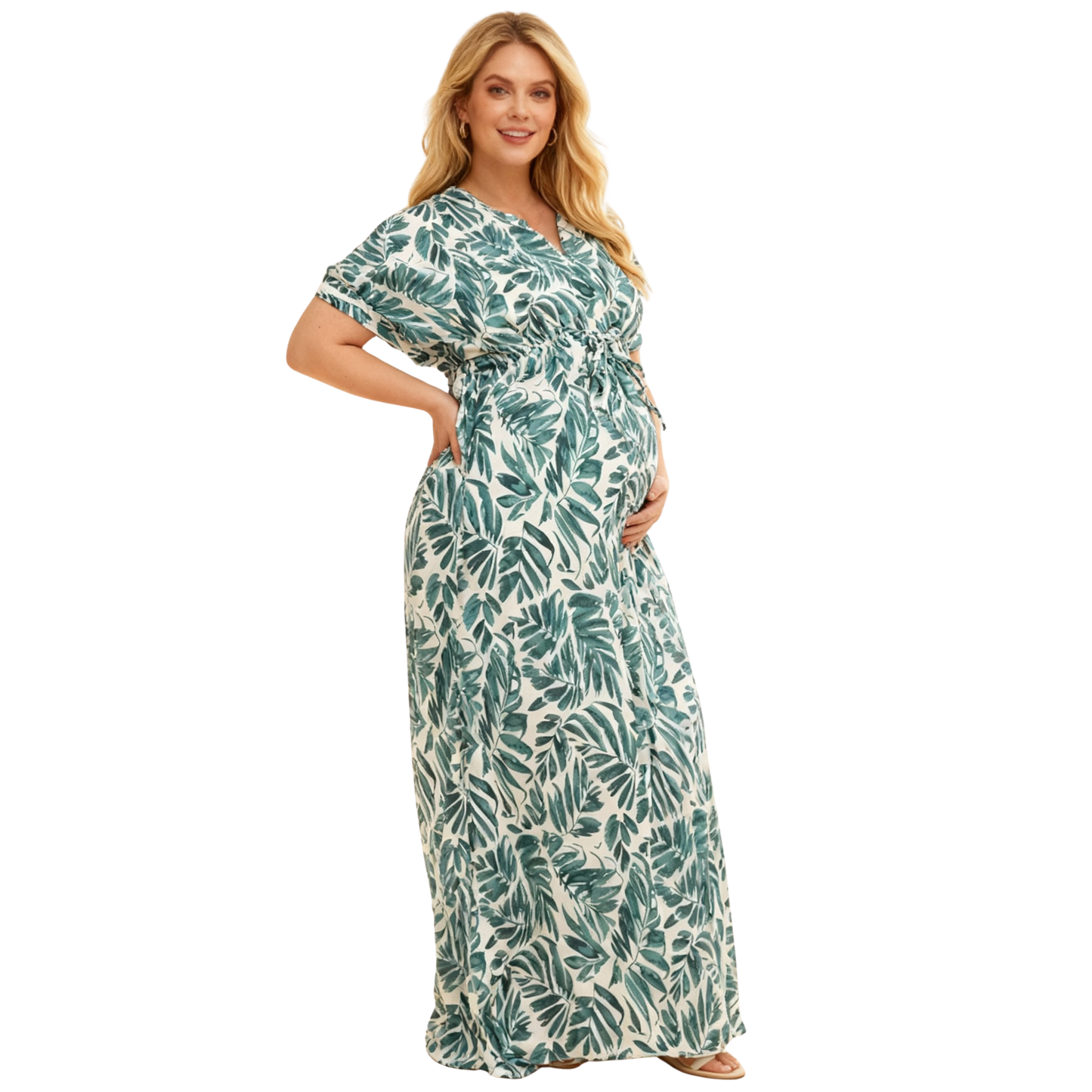 Maternity Dress – Viscose Leaf Print Green