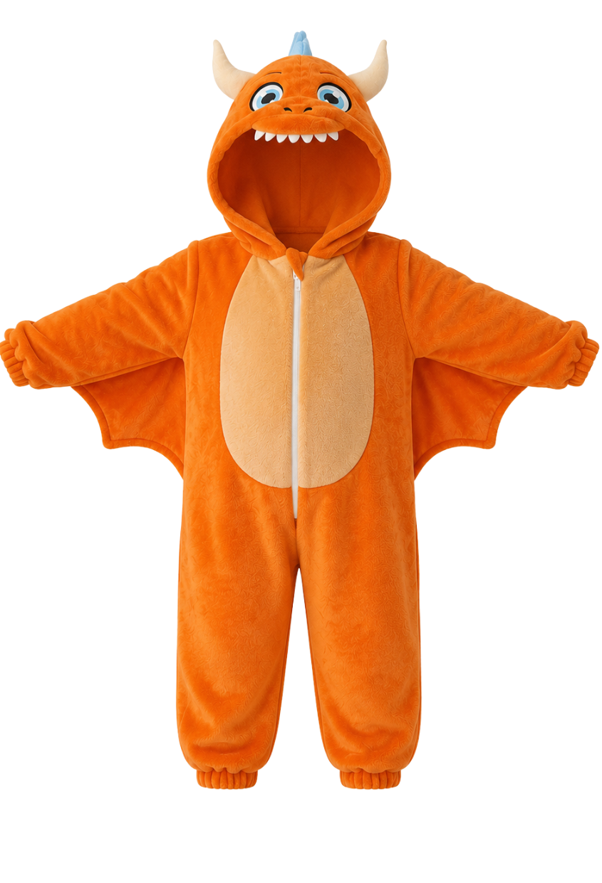 JKjustkidin Kids Orange Dragon Costume Jumpsuit Onesie with 3D Details