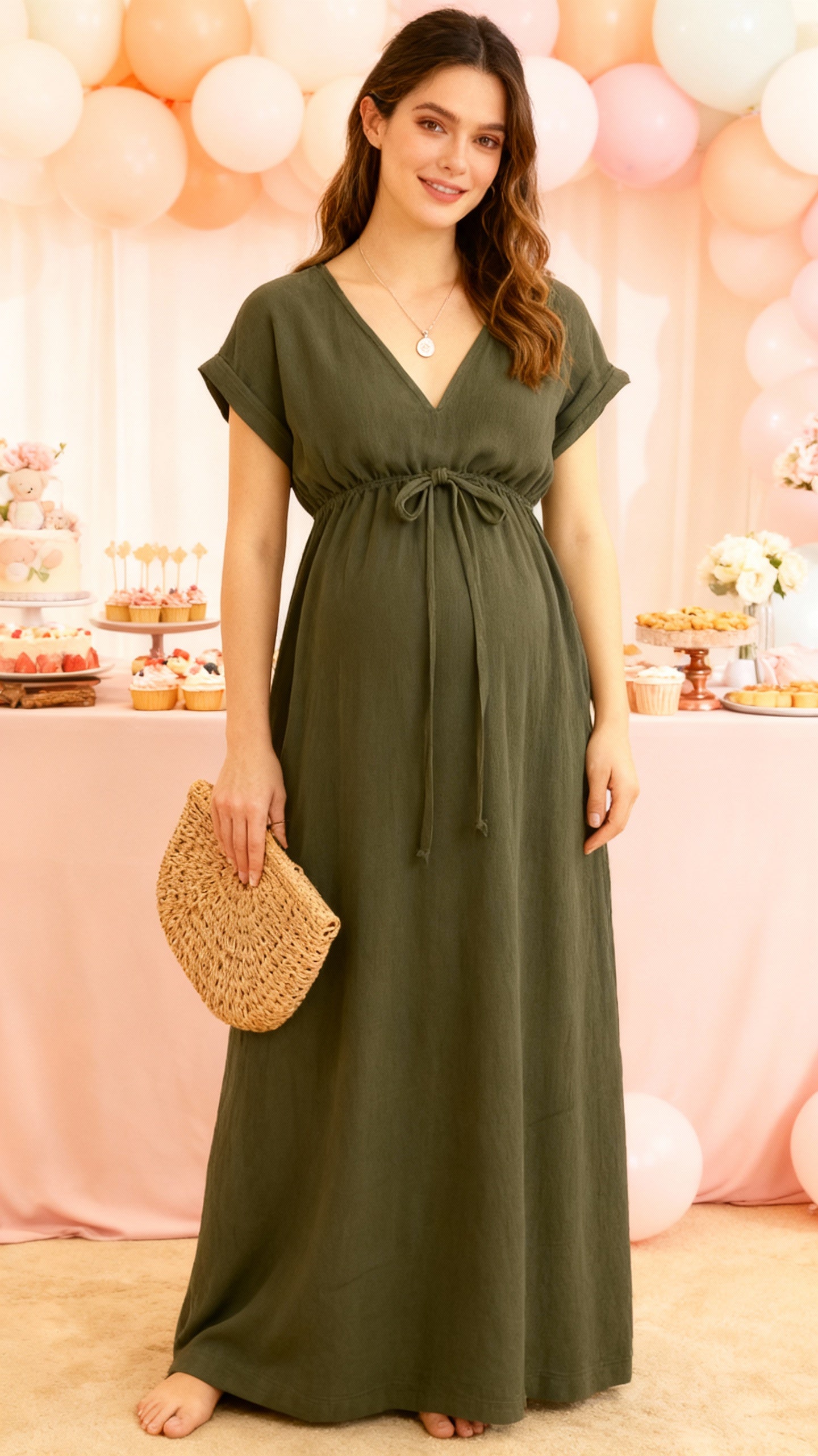 Maternity Dress – Viscose Olive Green