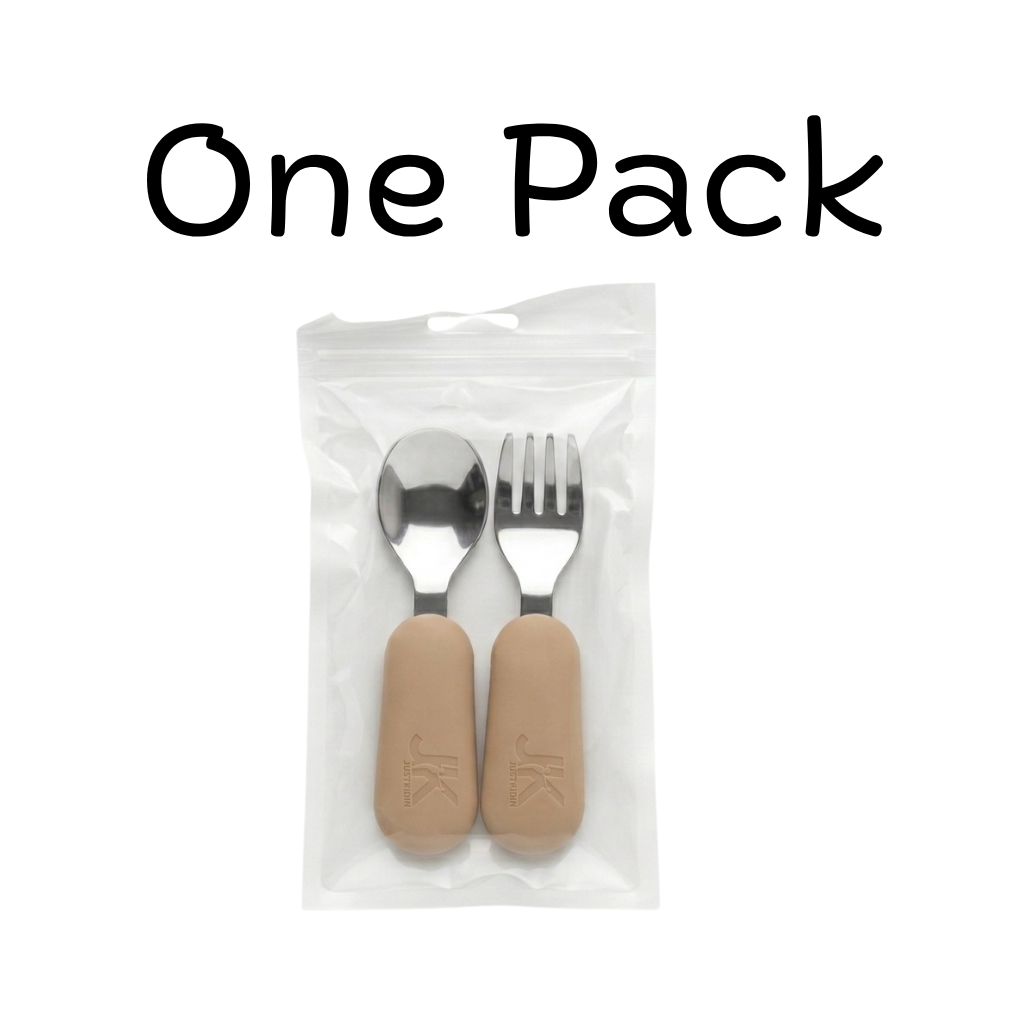 JKjustkidin Stainless Steel & Silicone 12cm Toddler Fork and Spoon Set