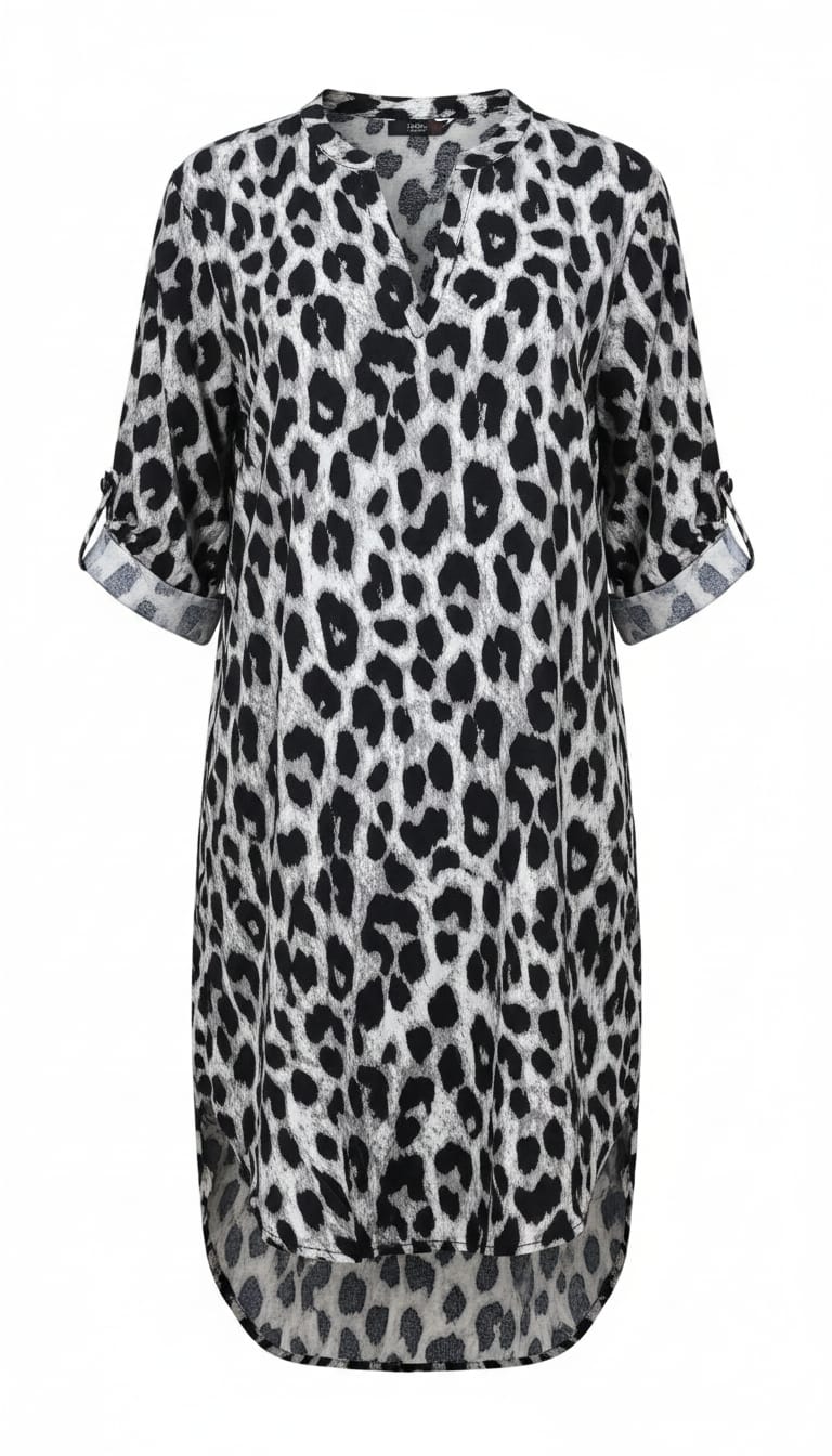 Flirty Fabrics Women's Leopard Print Viscose Tunic Shirt Dress