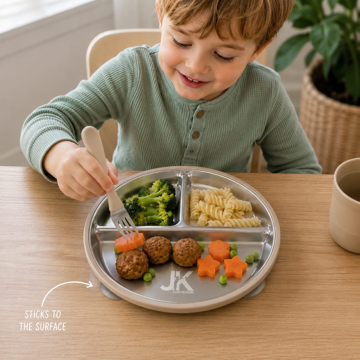 JKjustkidin Premium 304 Stainless Steel Baby Suction Plate BPA Free