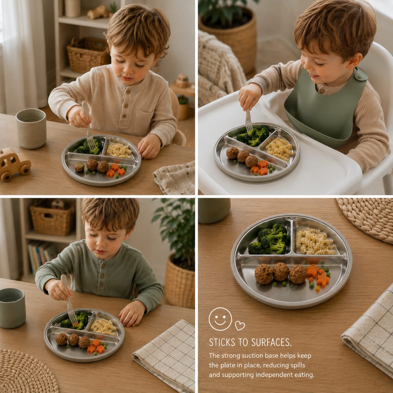 JKjustkidin Premium 304 Stainless Steel Baby Suction Plate BPA Free