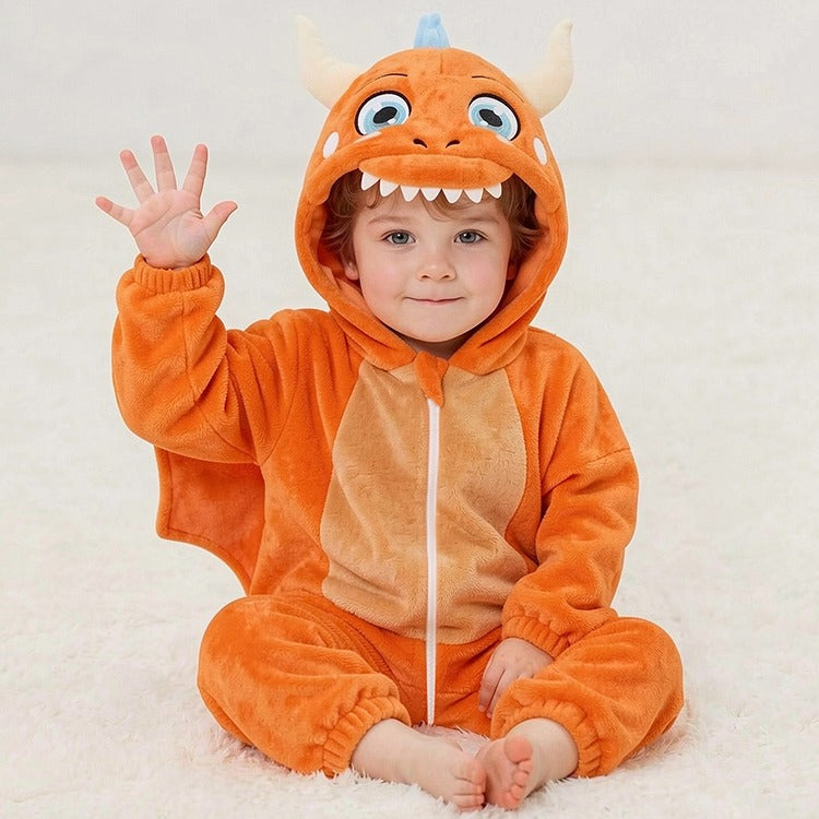 JKjustkidin Kids Orange Dragon Costume Jumpsuit Onesie with 3D Details