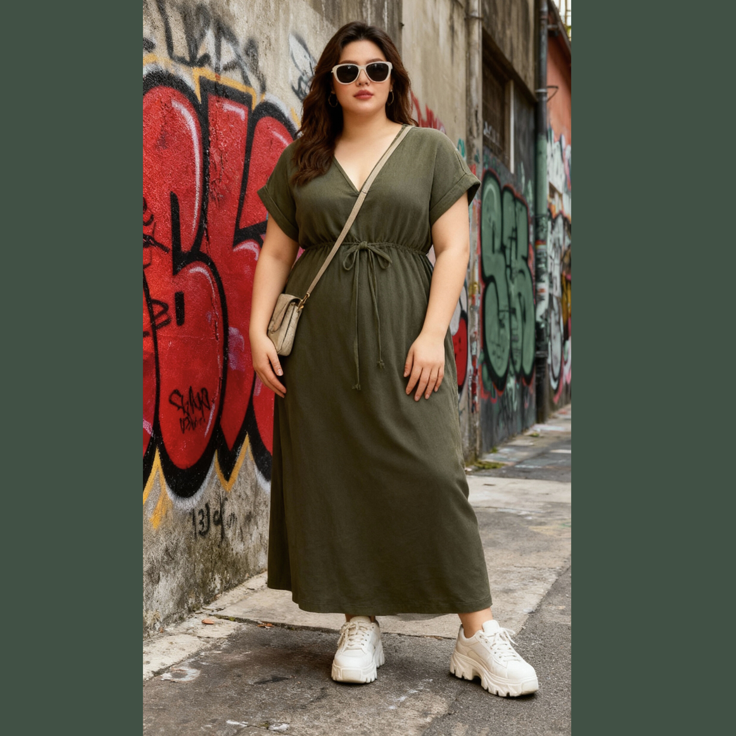 Womans Plus size summer Dress Olive