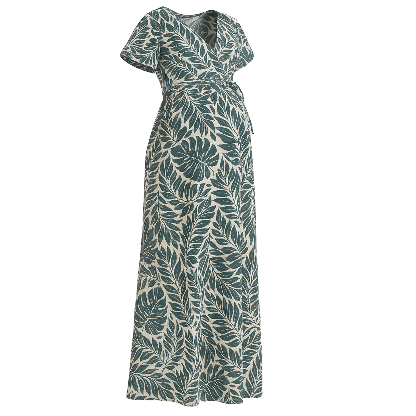 Maternity Dress – Viscose Leaf Print Green
