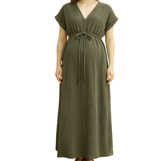 Maternity Dress – Viscose Olive Green
