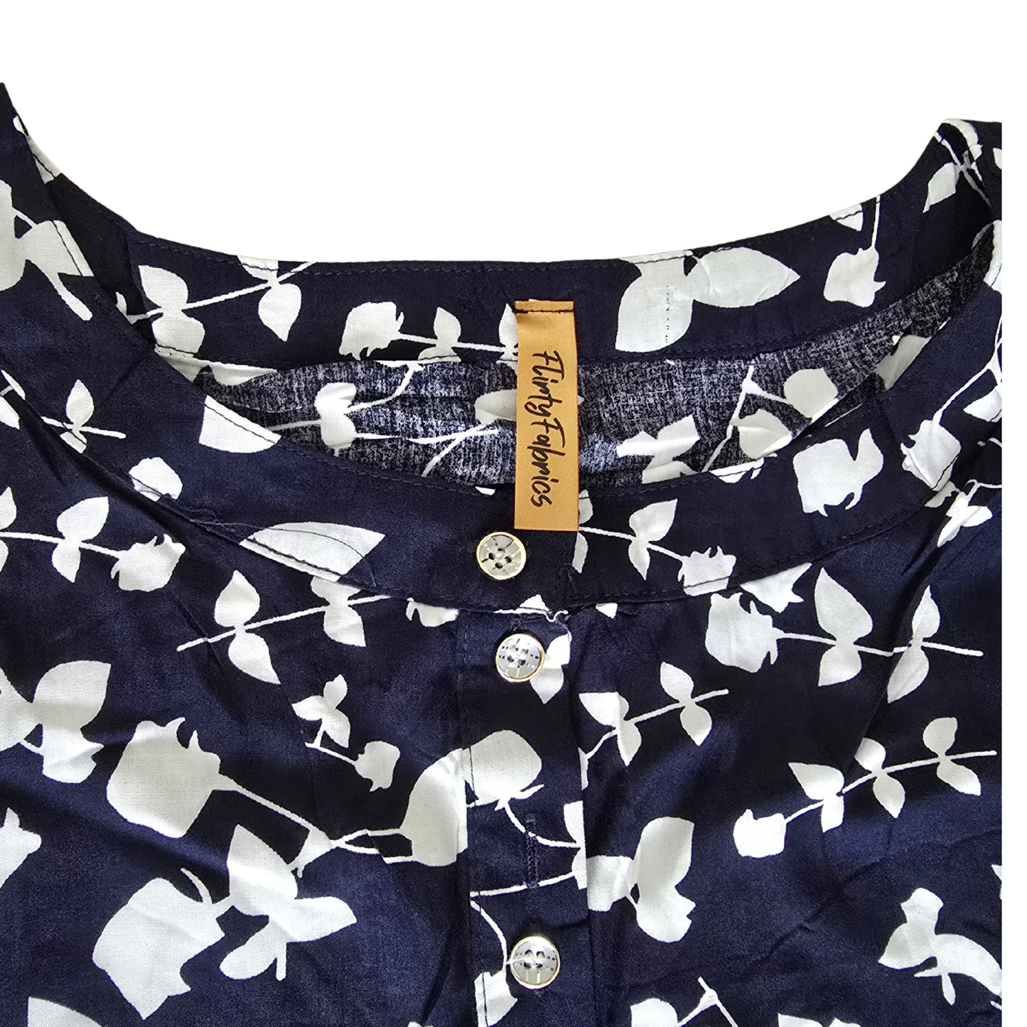 Women’s Navy & White Leaf Print Viscose Midi Dress