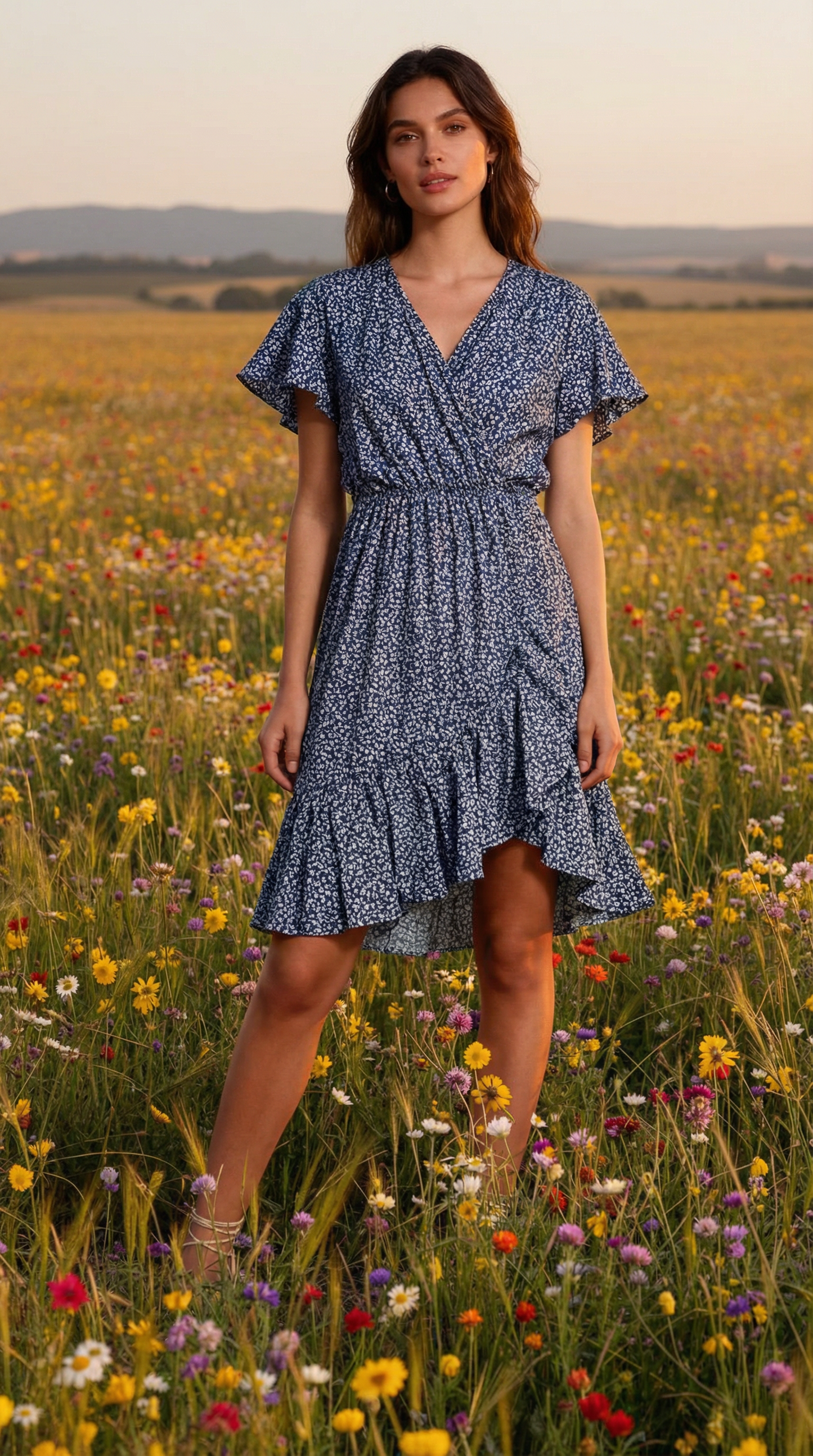 Womans Leafy Breeze Viscose Summer Dress Navy