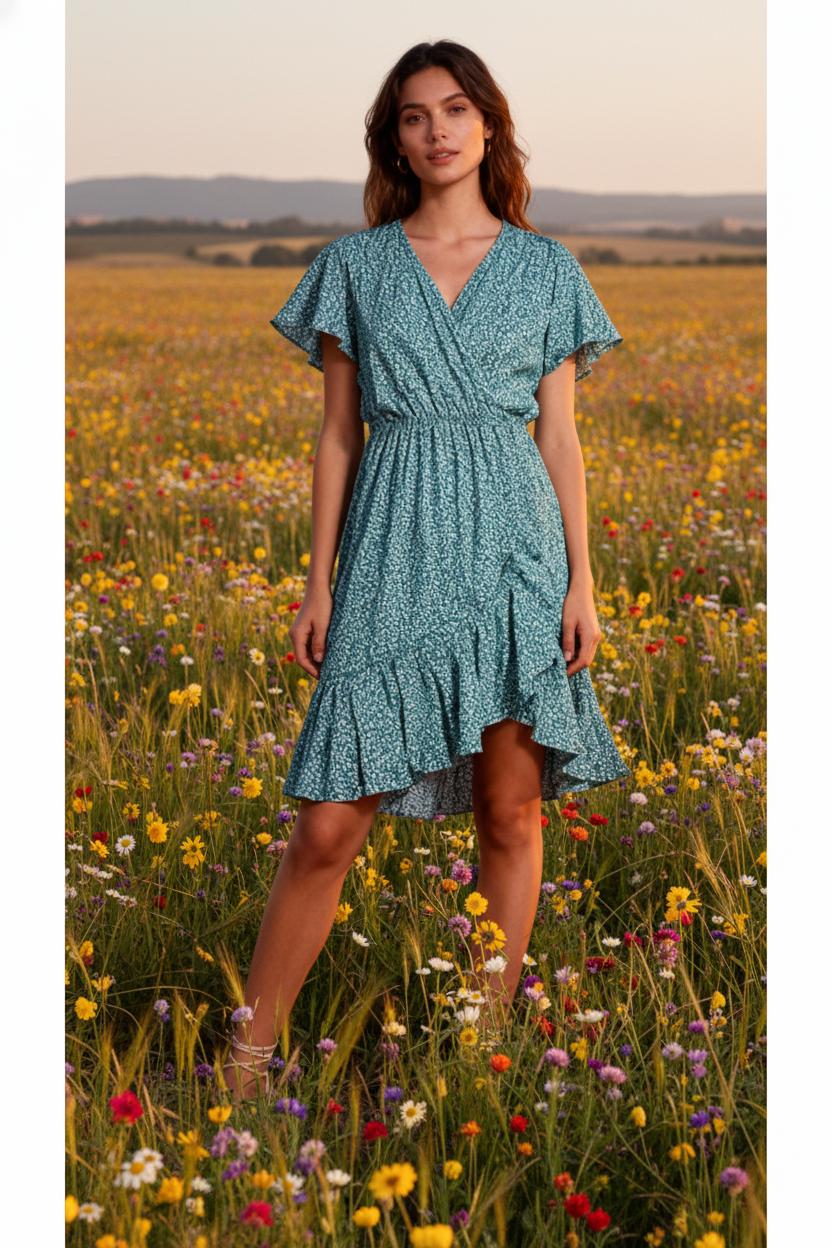 Womans Leafy Breeze Viscose Summer Dress Green