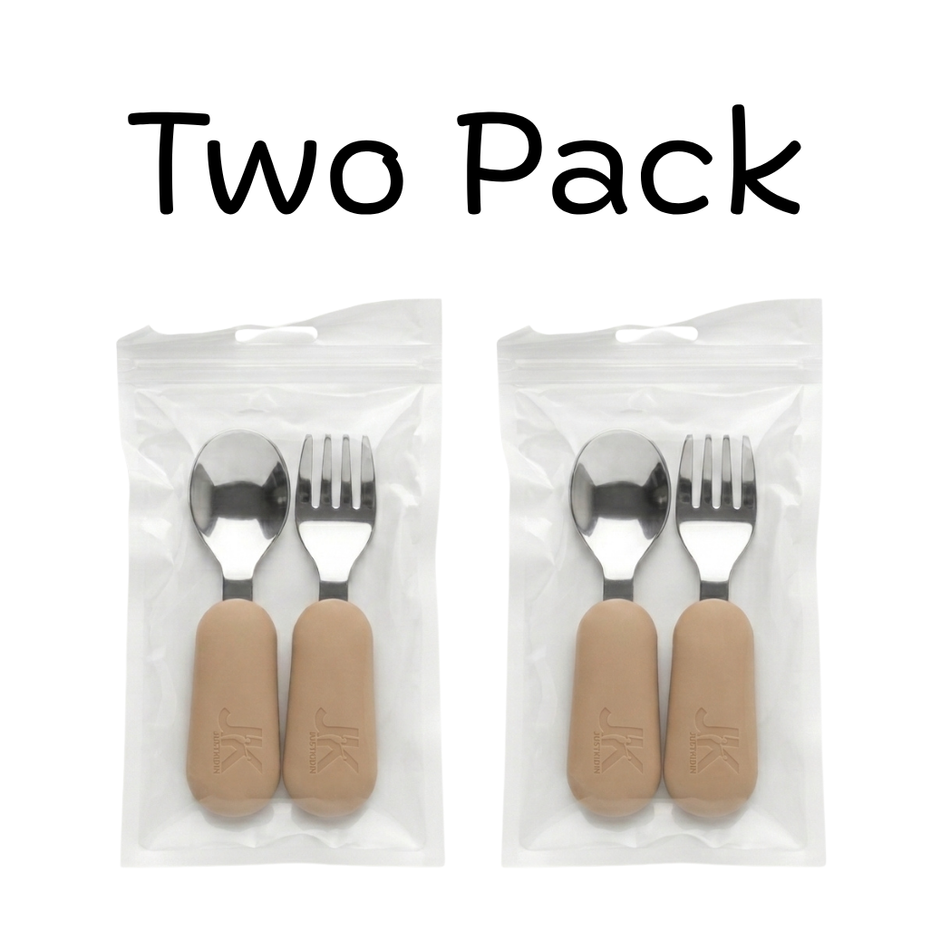 JKjustkidin Stainless Steel & Silicone 12cm Toddler Fork and Spoon Set